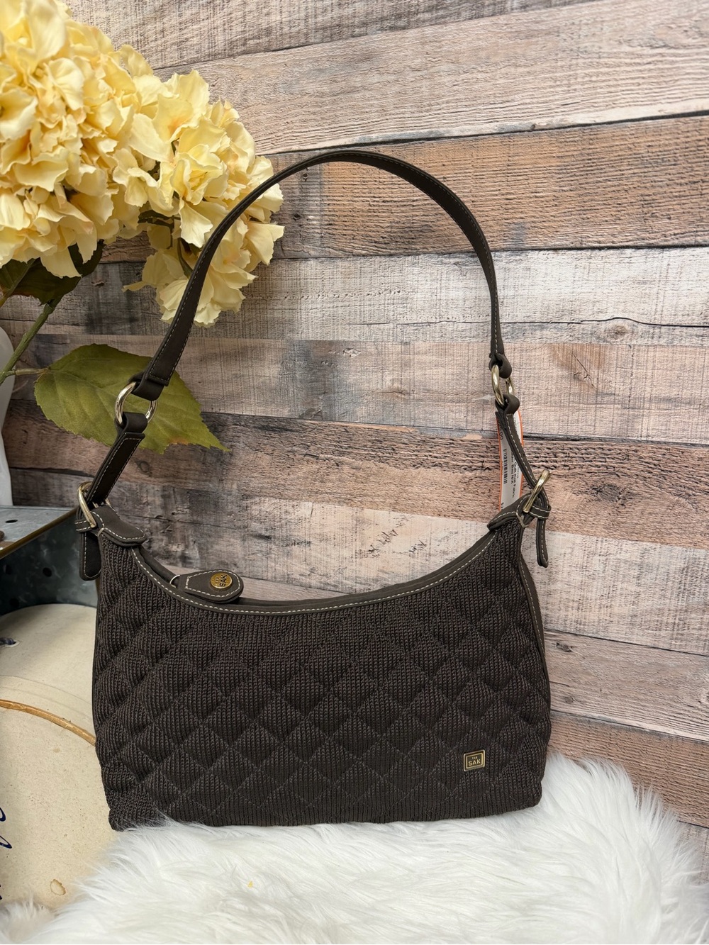 The Sak Quilted Shoulder Bag in Dark Brown